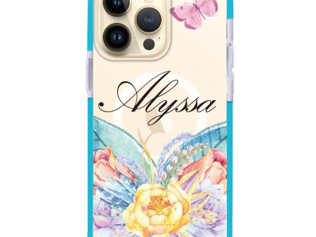 Butterfly and Abloom Rose iPhone 14 Pro MagSafe Compatible Ultra Shockproof Case For Discount