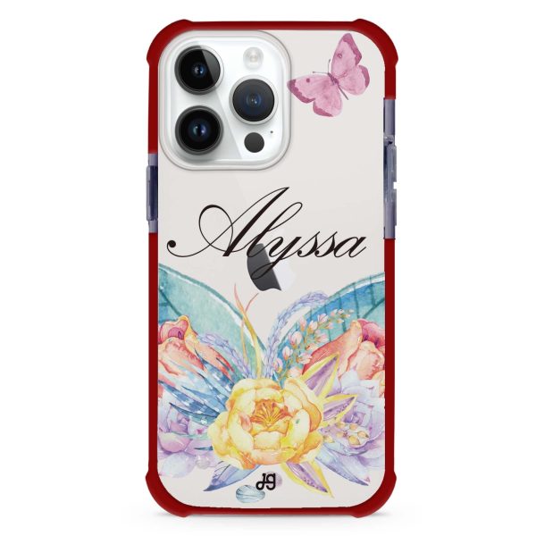 Butterfly and Abloom Rose iPhone 14 Pro Ultra Shockproof Case Discount