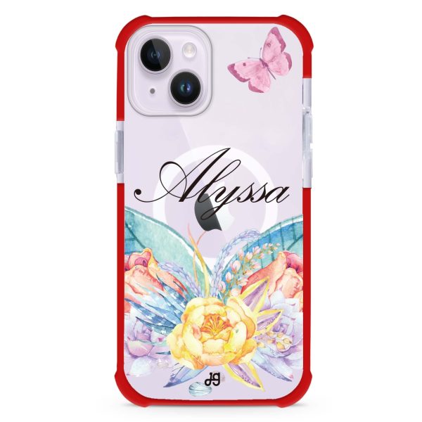 Butterfly and Abloom Rose iPhone 14 MagSafe Compatible Ultra Shockproof Case Cheap