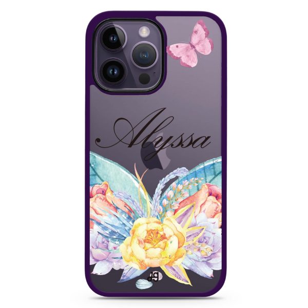 Butterfly and Abloom Rose iPhone 14 Pro Impact Guard Bumper Case For Discount