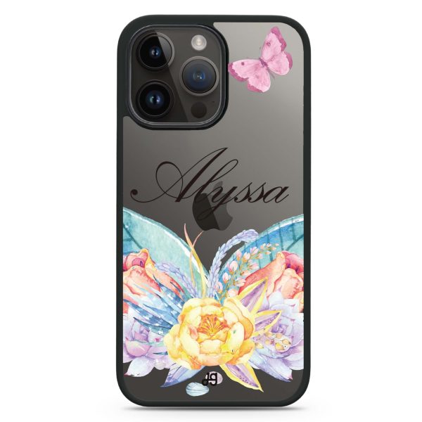 Butterfly and Abloom Rose iPhone 14 Pro Impact Guard Bumper Case For Discount