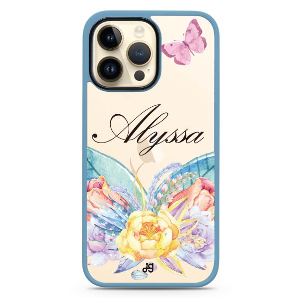 Butterfly and Abloom Rose iPhone 14 Pro Impact Guard Bumper Case For Discount